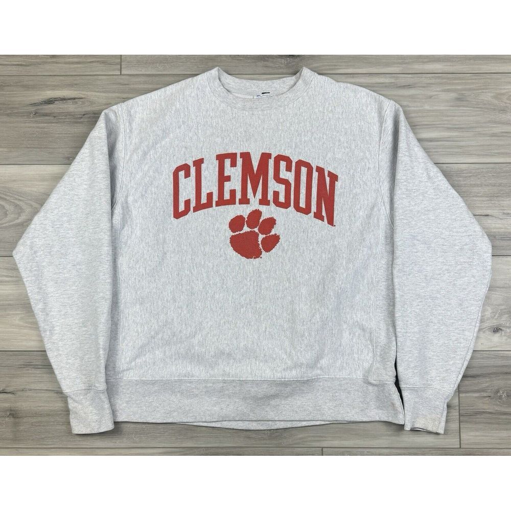 Clemson Tigers Sweatshirt Champion Large Gray‎ Pullover Reverse Weave VTG